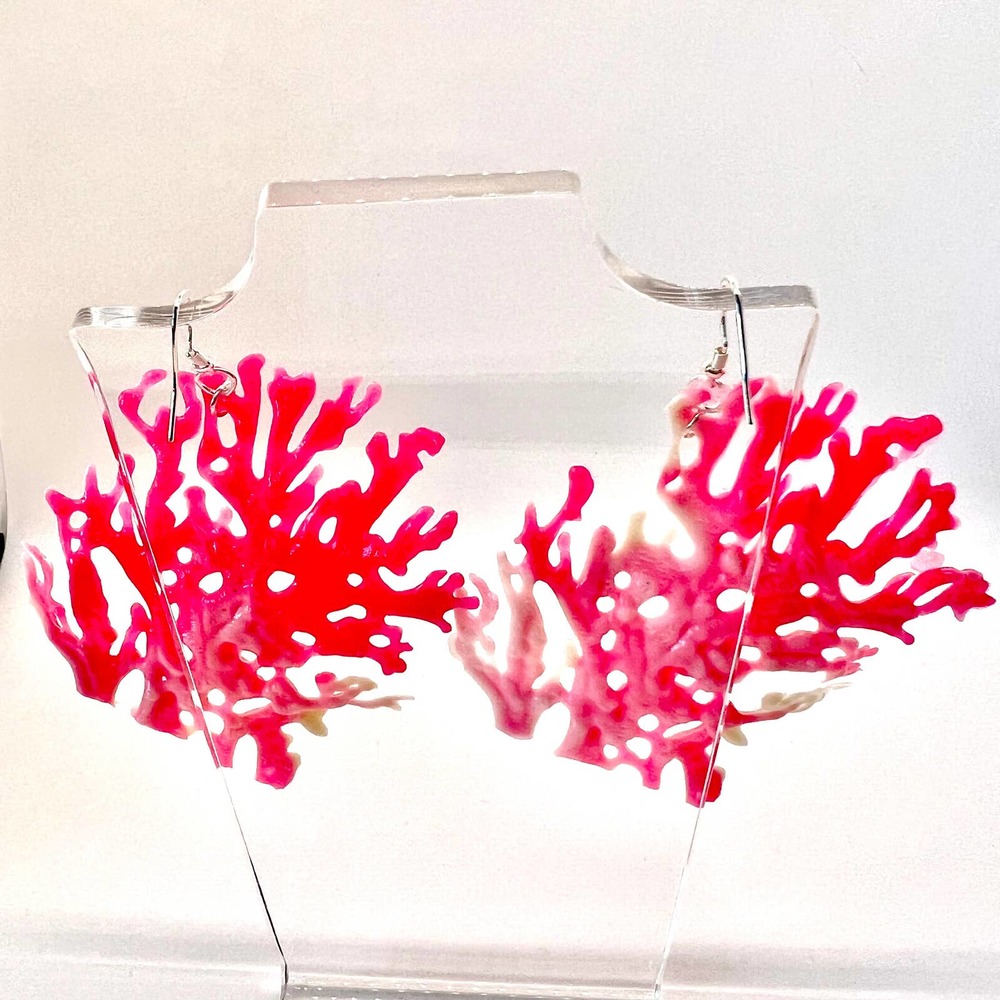 Coral Earrings - Ocean Earrings - Sea Life Earrings - Novelty Statement Earrings - Picture 5 of 9